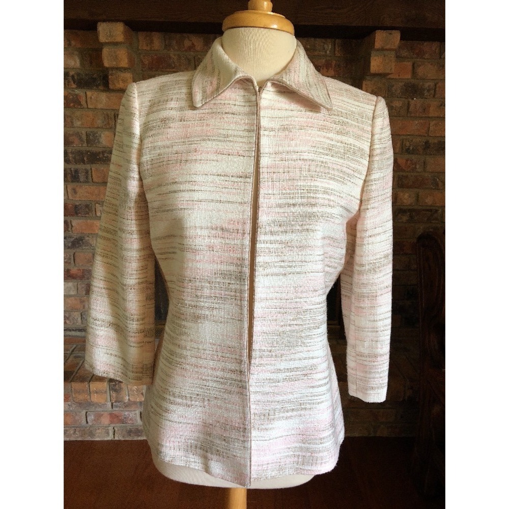 Alex Marie Women Blazer Sz 8 White/pink/gray 3/4 Sleeves